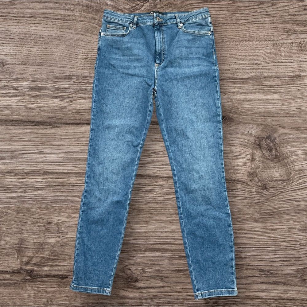 ASOS DESIGN Ridley High Rise Skinny Jeans Light Blue Wash 32 Petite 27 Inseam